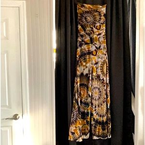 Fuzzi strapless jumpsuit. Brown and black shades. XL. Never worn or washed.